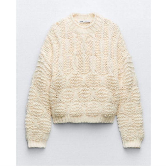 Zara Textured Knit Sweater Cream NWT - Picture 5 of 7